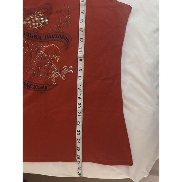 Harley Davidson Tank Top Wom 1X Red Orange Eagle Rhinestone 2007 Killer Creek GA - Picture 12 of 13